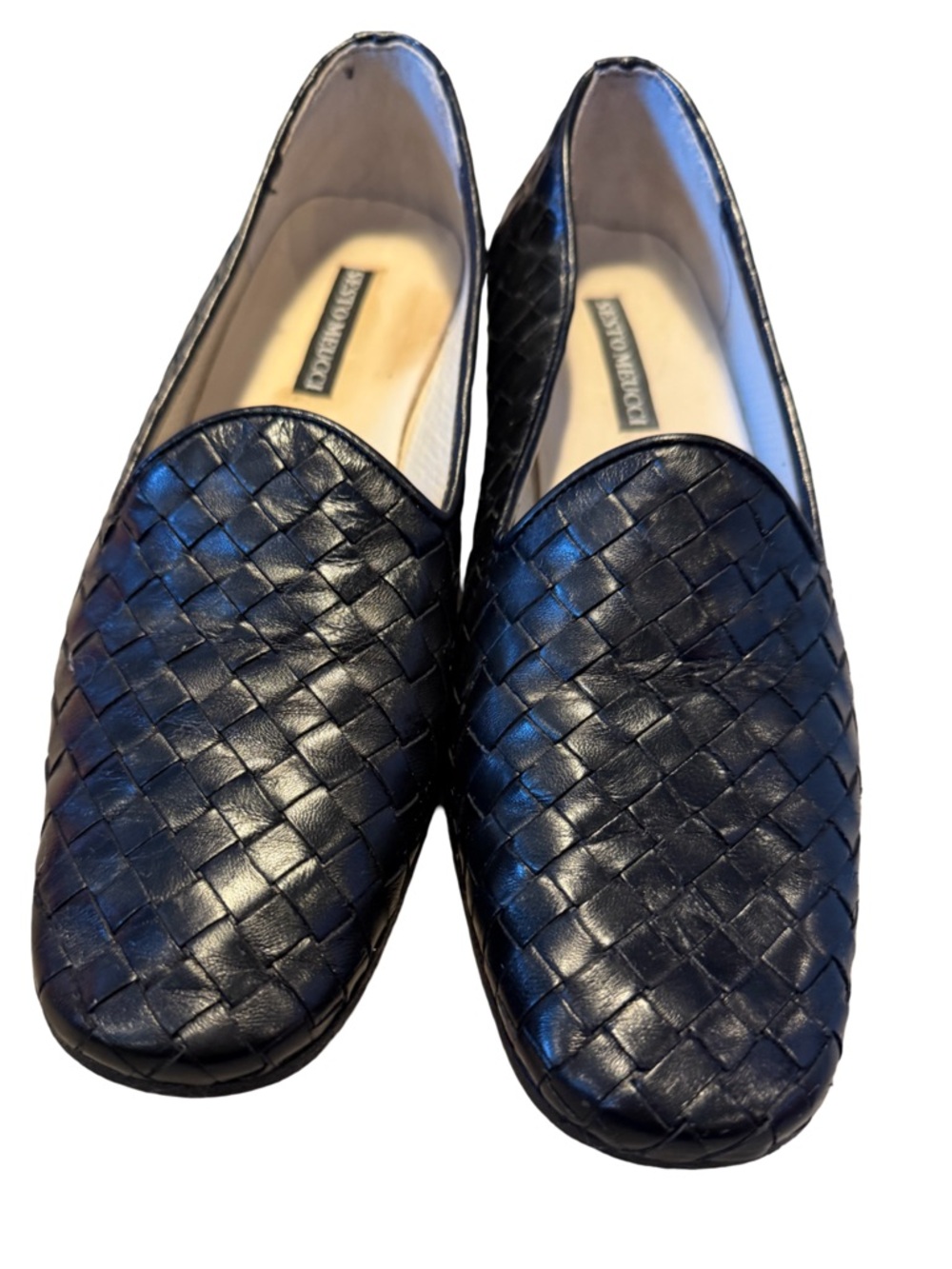 Sesto Meucci Italy Black Woven Nappa Leather Smoking Loafers Flats 7.5M - Picture 3 of 5